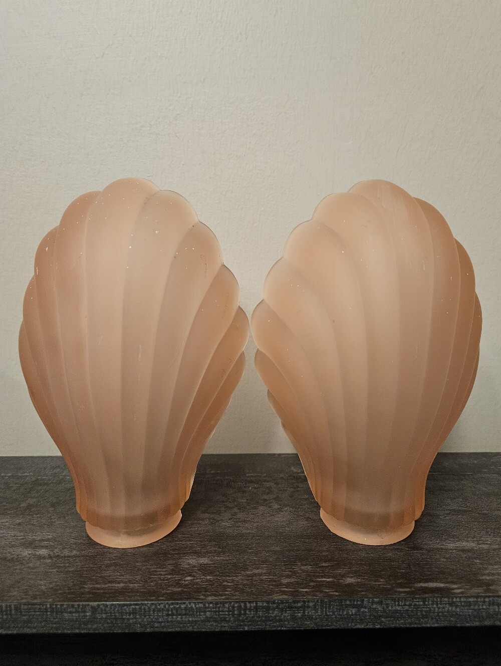 Vintage Art Deco Style PINK SATIN GLASS Slip Shades Sconces- Set Of 2